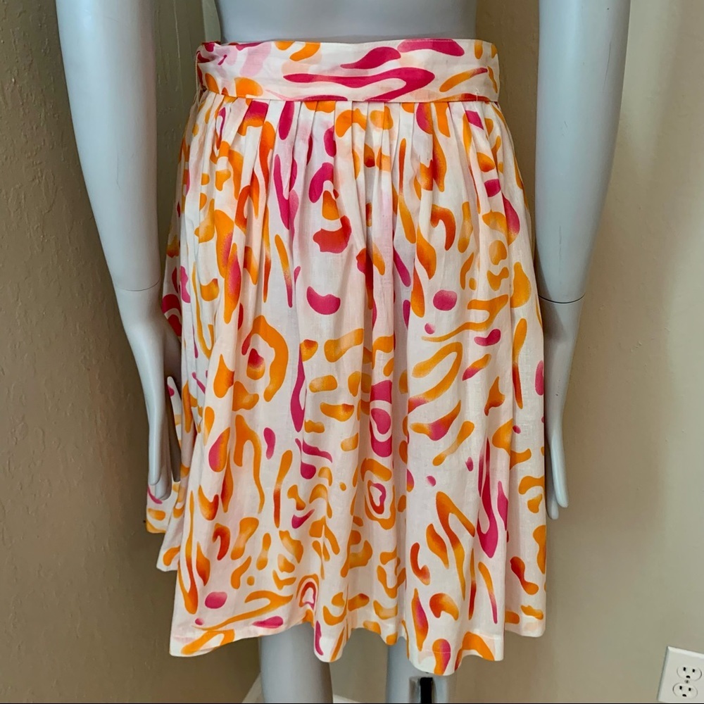 PICNIC BY CPW 100% Cotton Pleated Skirt Orange & Bright Pink Abstract Print - Picture 8 of 14